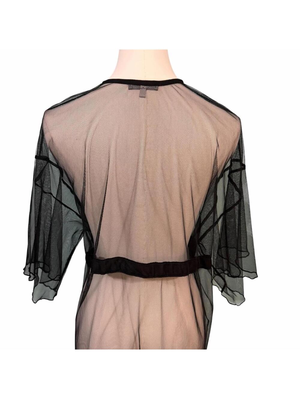 Charlotte Russe Black Sheer Mesh Maxi Duster Kimono Dress Medium Lettuce Ruffle - Picture 5 of 12